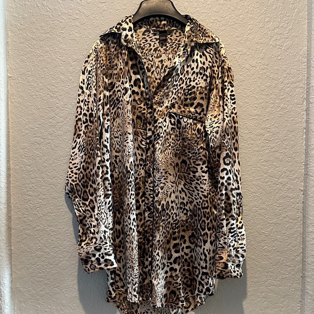 Leopard Print Button-Up Sleep shirt